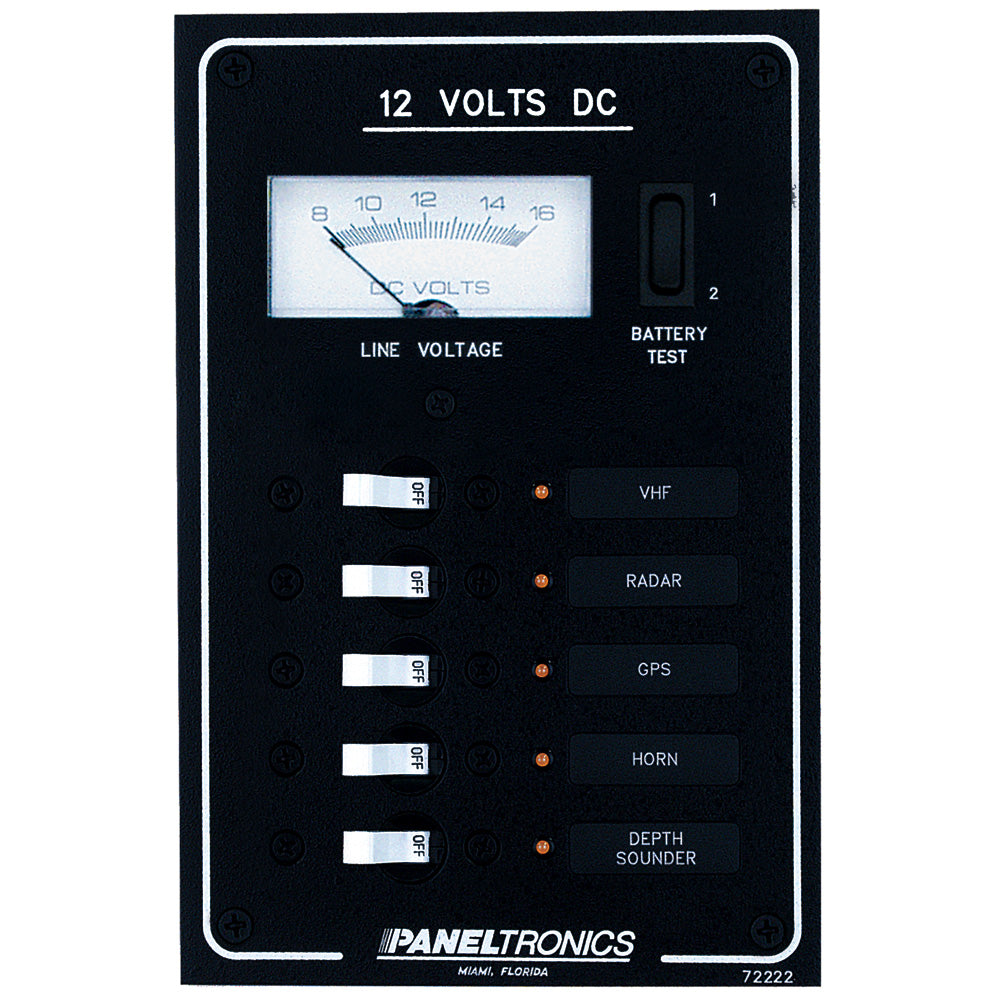 Paneltronics Standard DC 5 Position Breaker Panel & Meter w/LEDs [9972222B] - Bulluna.com