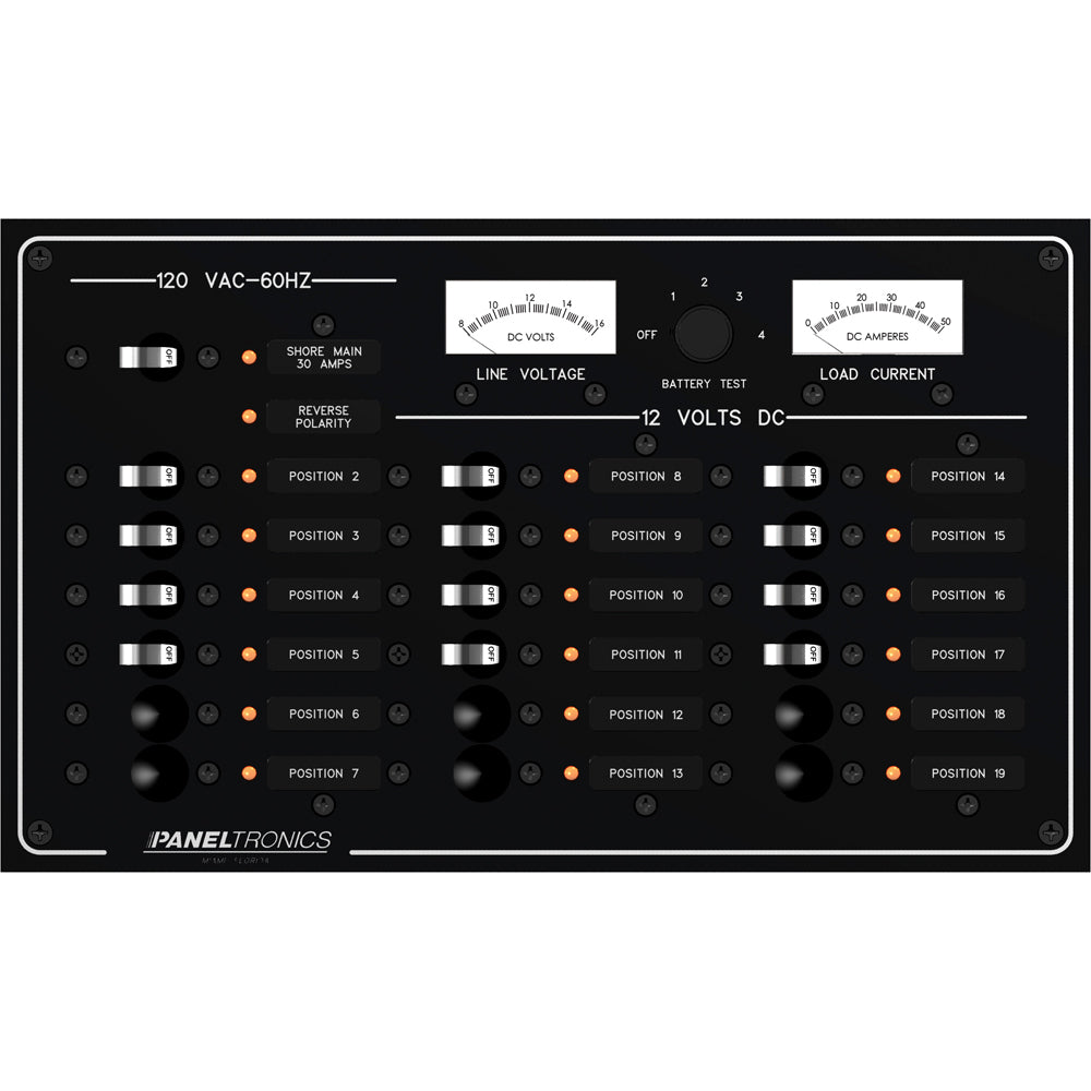 Paneltronics Standard Panel - AC/DC 19 Position Circuit Breaker w/Meters & LEDs [9973410B] - Bulluna.com