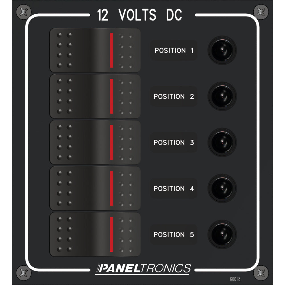 Paneltronics Waterproof Panel - DC 5-Position Illuminated Rocker Switch & Circuit Breaker [9960018B] - Bulluna.com