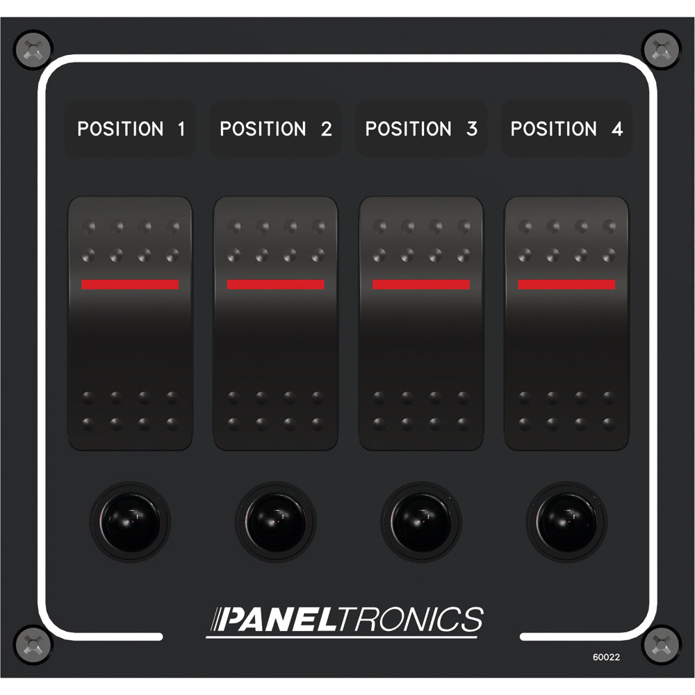 Paneltronics Waterproof Panel - DC 4-Position Illuminated Rocker Switch & Circuit Breaker [9960022B] - Bulluna.com