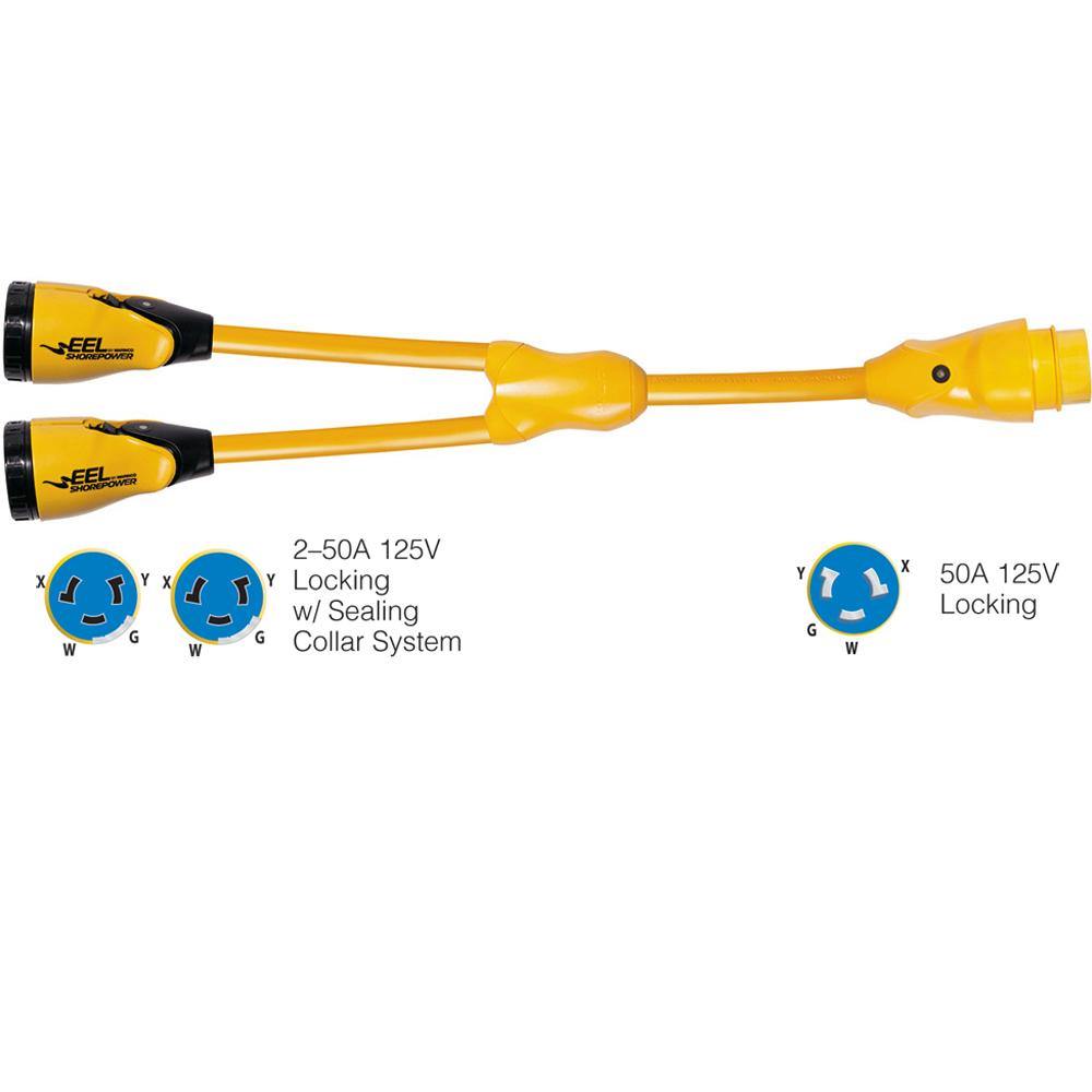 Marinco Y504-2-504 EEL (2)50A-125/250V Female to (1)50A-125/250V Male "Y" Adapter - Yellow [Y504-2-504] - Bulluna.com