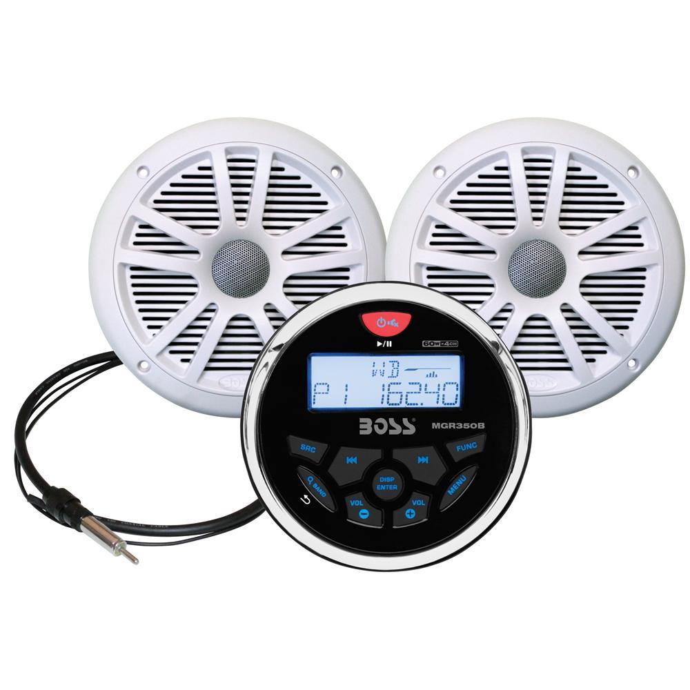 Boss Audio MCKGB350W.6 Combo - Marine Gauge Radio w/Antenna  2 6.5" Speakers - White [MCKGB350W.6] - Bulluna.com