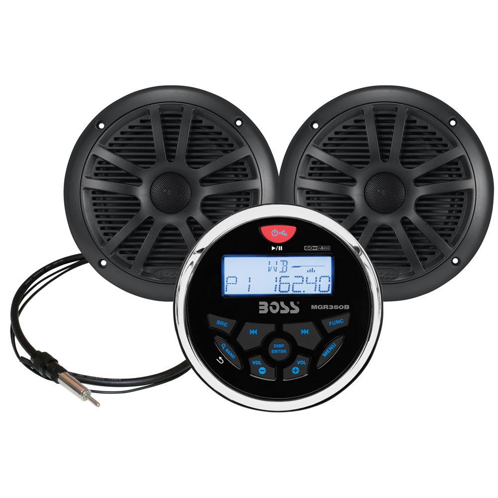 Boss Audio MCKGB350B.6 Combo - Marine Gauge Radio w/Antenna  2 6.5" Speakers - Black [MCKGB350B.6] - Bulluna.com