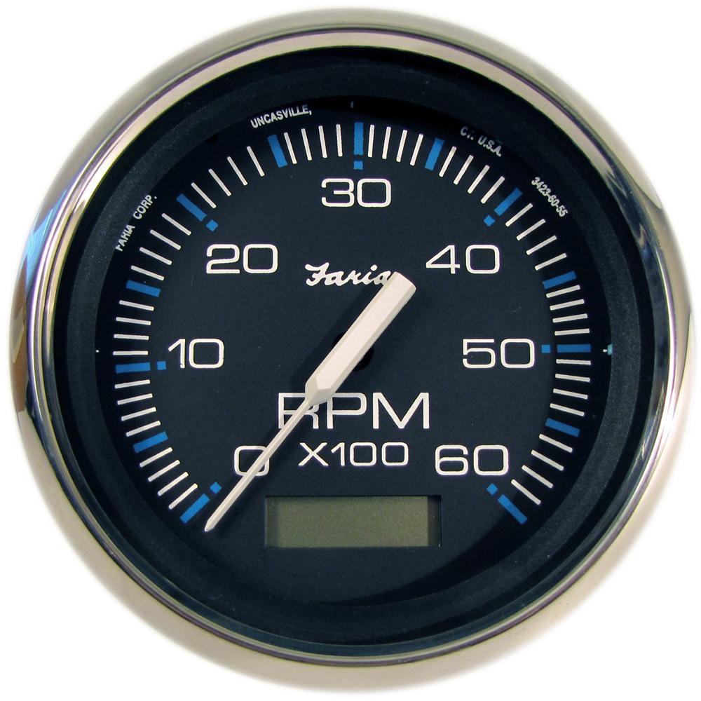 Faria Chesapeake Black 4" Tachometer w/Hourmeter - 6000 RPM (Gas) (Inboard) [33732] - Bulluna.com