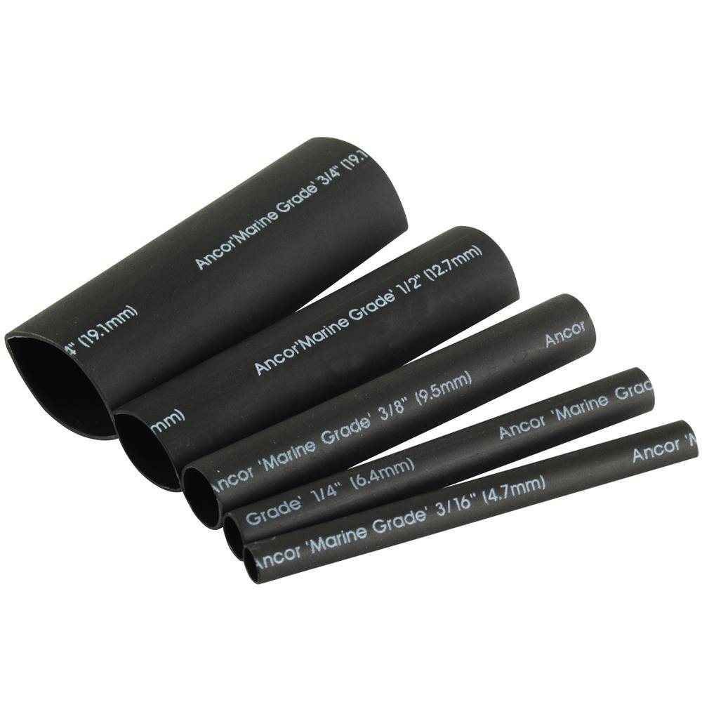 Ancor Adhesive Lined Heat Shrink Tubing Kit - 8-Pack, 3", 20 to 2/0 AWG, Black [301503] - Bulluna.com