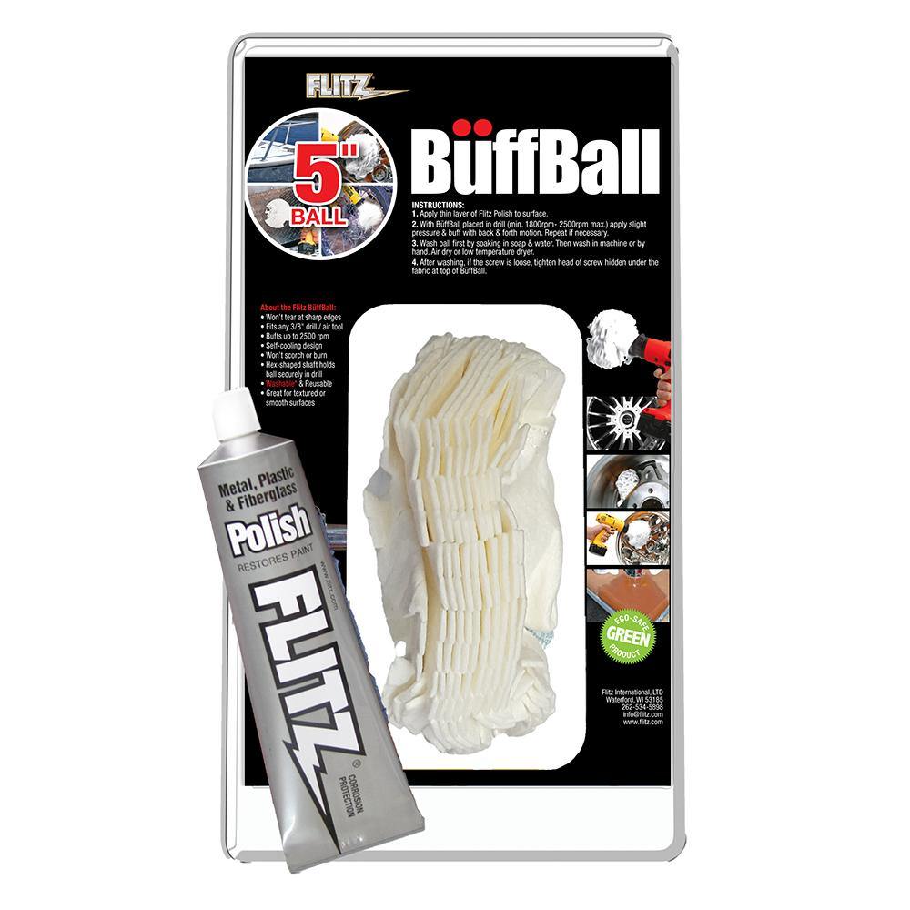 Flitz Buff Ball - Large 5" - White w/1.76oz Tube Flitz Polish [PB 101-50] - Bulluna.com