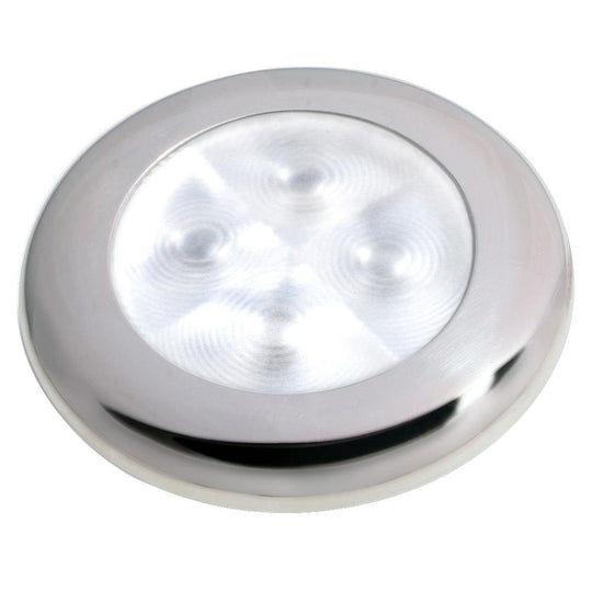 Hella Marine Slim Line LED 'Enhanced Brightness' Round Courtesy Lamp - White LED - Stainless Steel Bezel - 12V [980500521] - Bulluna.com