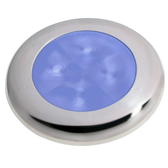 Hella Marine Slim Line LED 'Enhanced Brightness' Round Courtesy Lamp - Blue LED - Stainless Steel Bezel - 12V [980502221] - Bulluna.com