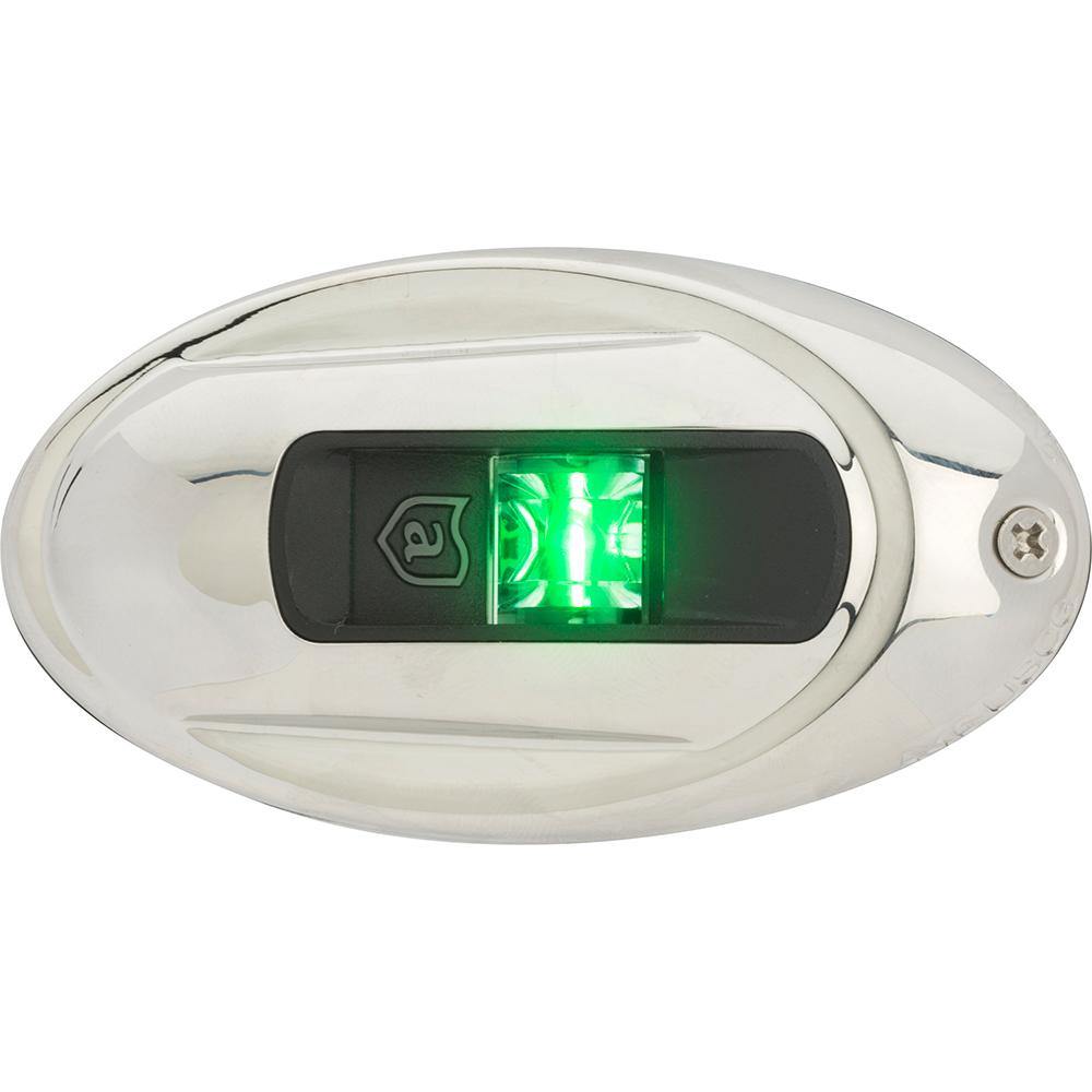 Attwood LightArmor Vertical Surface Mount Navigation Light - Oval - Starboard (green) - Stainless Steel - 2NM [NV4012SSG-7] - Bulluna.com