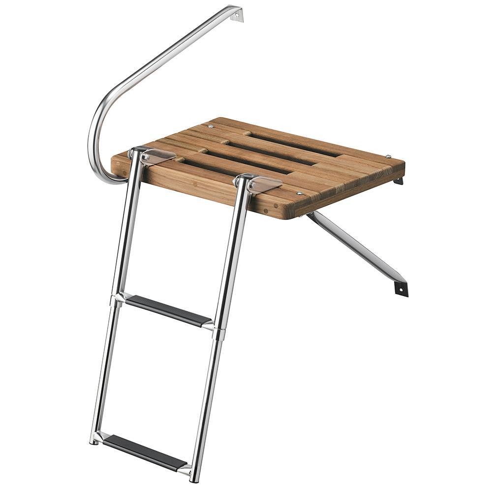 Whitecap Teak Swim Platform w/2-Step Telescoping Ladder f/Boats w/Outboard Motors [68900] - Bulluna.com