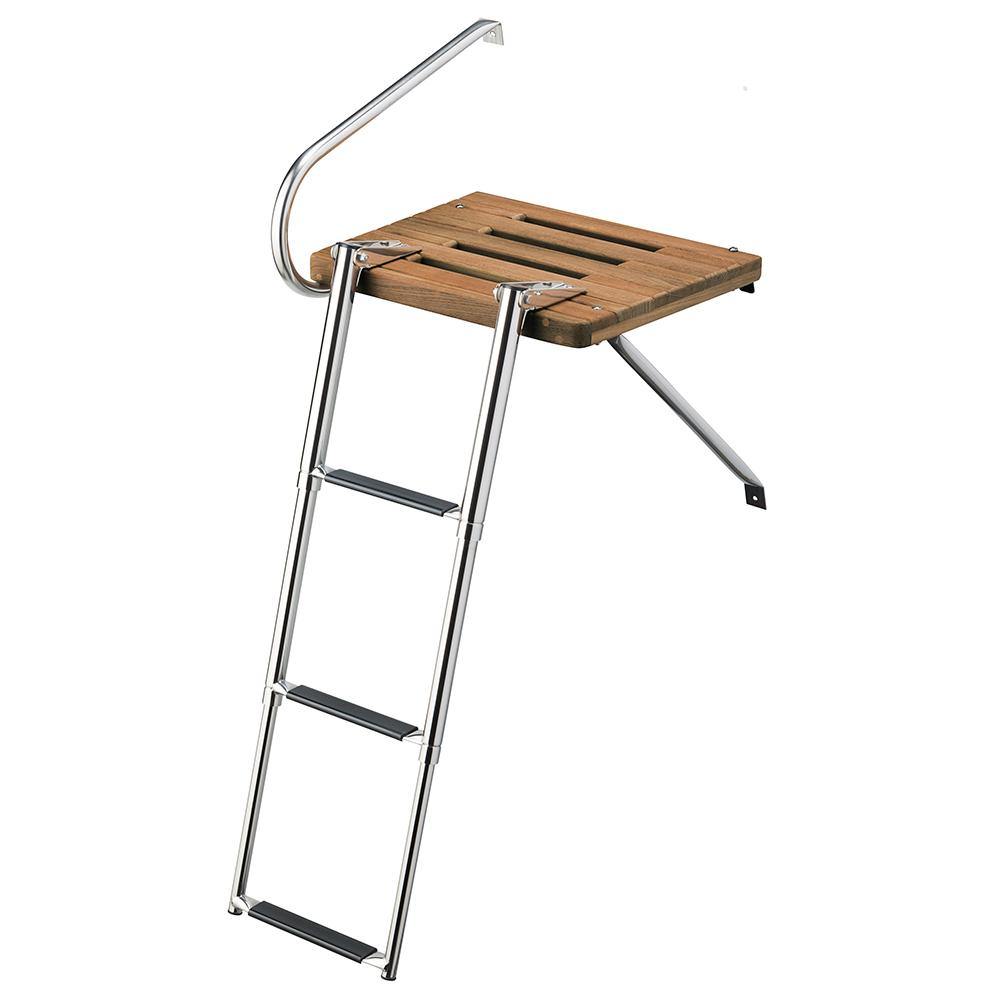 Whitecap Teak Swim Platform w/3-Step Telescoping Ladder f/Boats w/Outboard Motors [68902] - Bulluna.com