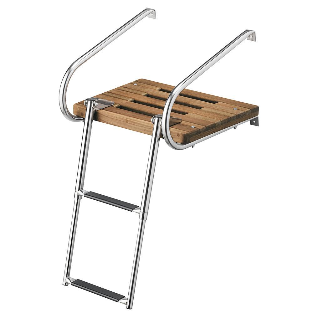 Whitecap Teak Swim Platform w/2-Step Telescoping Ladder f/Boats w/Inboard/Outboard Motors [68904] - Bulluna.com