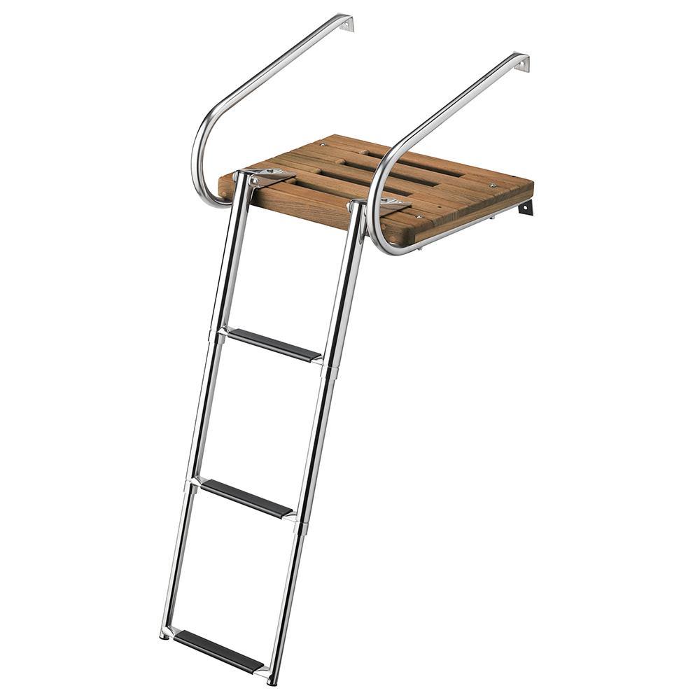 Whitecap Teak Swim Platform w/3-Step Telescoping Ladder f/Boats w/Inboard/Outboard Motors [68906] - Bulluna.com