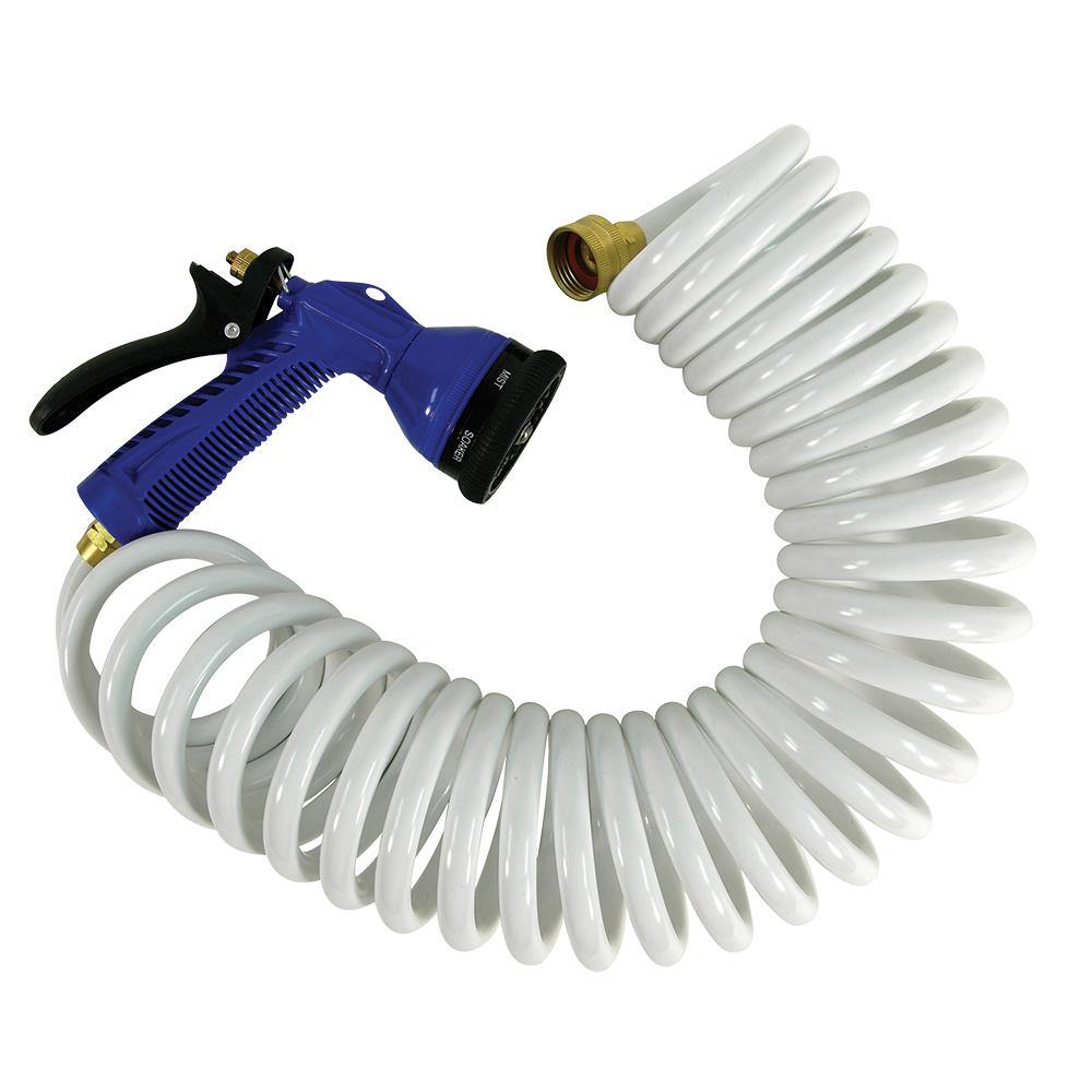 Whitecap 15 White Coiled Hose w/Adjustable Nozzle [P-0440] - Bulluna.com