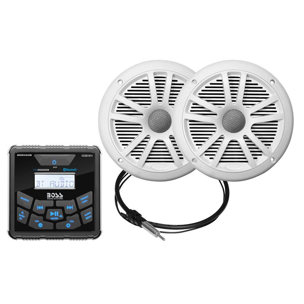 Boss Audio MCKGB450W.6 Marine Package - BluetoothIn-Dash Marine Gauge Digital Media AM/FM Receiver w/6.5" Speakers - White [MCKGB450W.6] - Bulluna.com