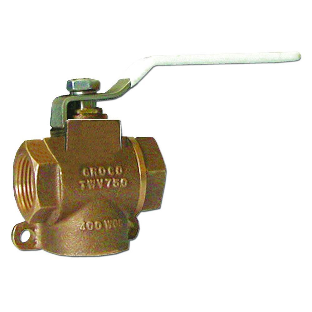 GROCO 1/2" NPT Bronze 3-Way Valve [TWV-500] - Bulluna.com