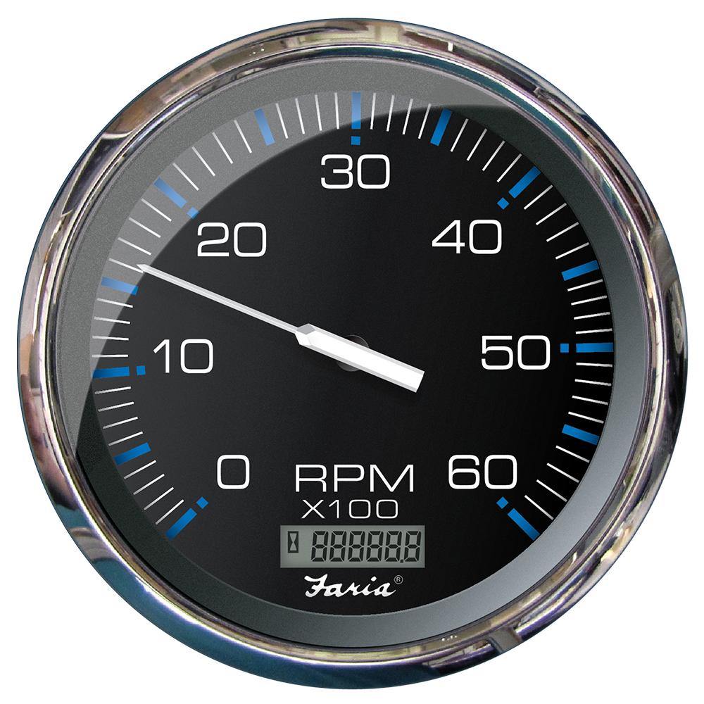 Faria Chesapeake Black 5" Tachometer w/Digital Hourmeter - 6000 RPM (Gas) (Inboard) [33763] - Bulluna.com