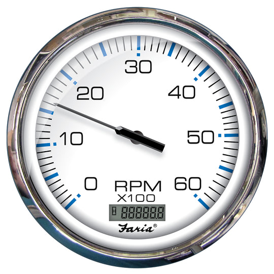 Faria Chesapeake White SS 5" Tachometer w/Digital Hourmeter - 6000 RPM (Gas) (Inboard) [33863] - Bulluna.com