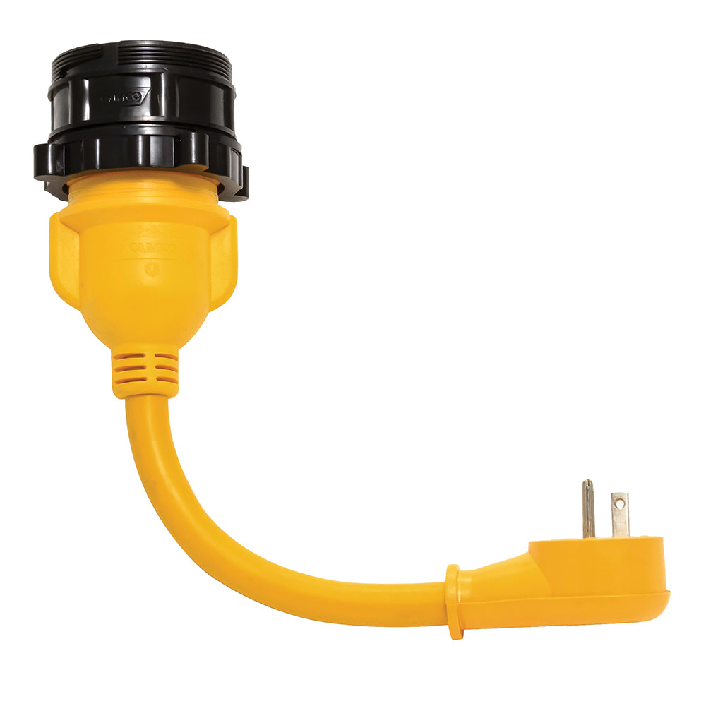 Camco PowerGrip Locking Adapter - 15A/125V Male to 30A/125V Female Locking [55635] - Bulluna.com