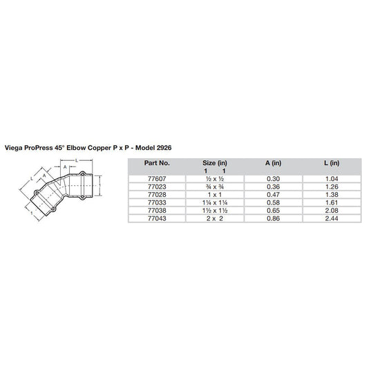 Viega ProPress 1-1/4" - 45 Copper Elbow - Double Press Connection - Smart Connect Technology [77033]