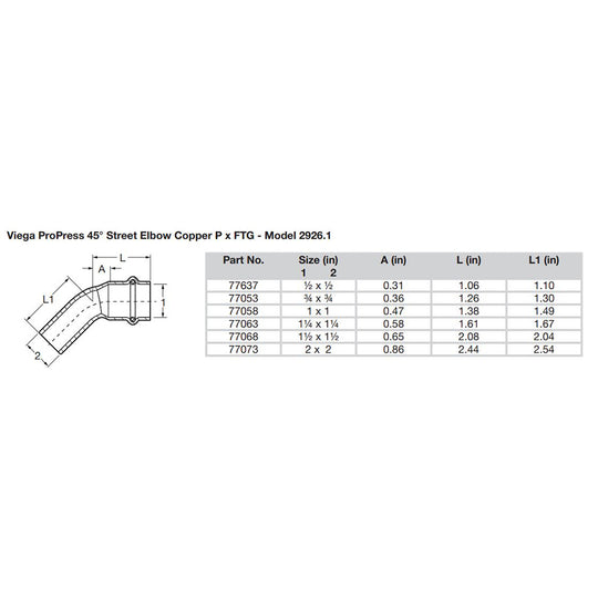 Viega ProPress 1" - 45 Copper Elbow - Street/Press Connection - Smart Connect Technology [77058]