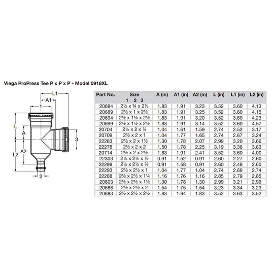 Viega ProPress 2-1/2" Copper Tee - Triple Press Connection - Smart Connect Technology [20683]