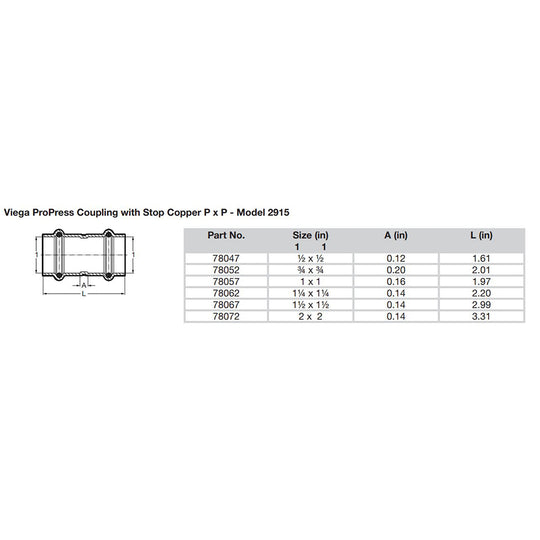 Viega ProPress 2" Copper Coupling w/Stop - Double Press Connection - Smart Connect Technology [78072]