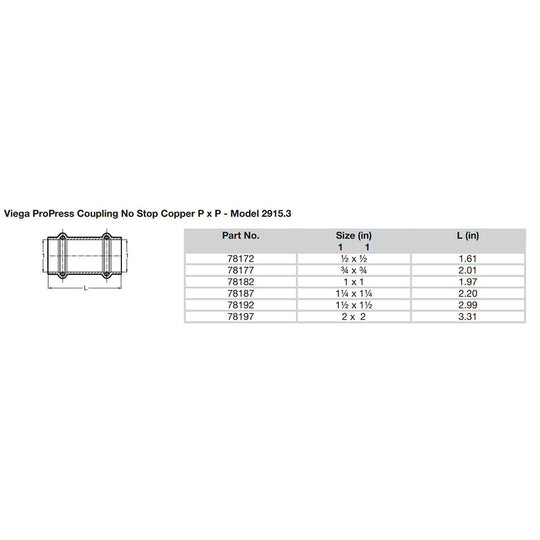 Viega ProPress 3/4" Copper Coupling w/o Stop - Double Press Connection - Smart Connect Technology [78177]