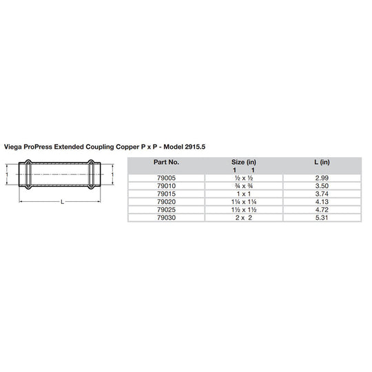 Viega ProPress 1" Extended Coupling w/o Stop - Double Press Connection - Smart Connect Technology [79015]