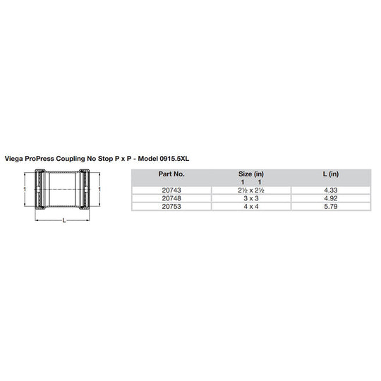 Viega ProPress 2-1/2" Copper Coupling w/o Stop - Double Press Connection - Smart Connect Technology [20743]