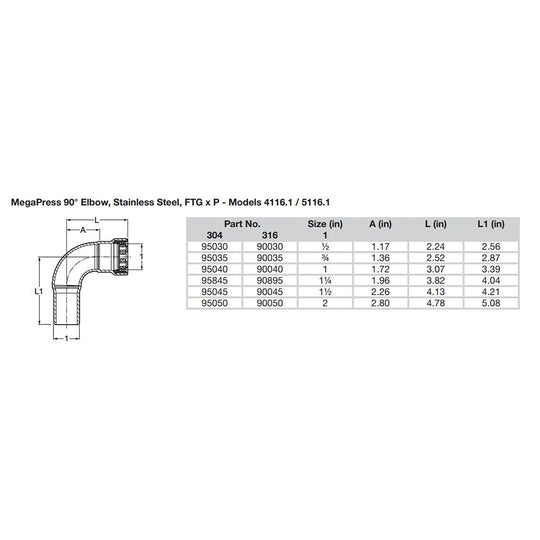 Viega MegaPress 1-1/2" 90 Stainless Steel 304 Elbow Street - Press Connection - Smart Connect Technology [95045]