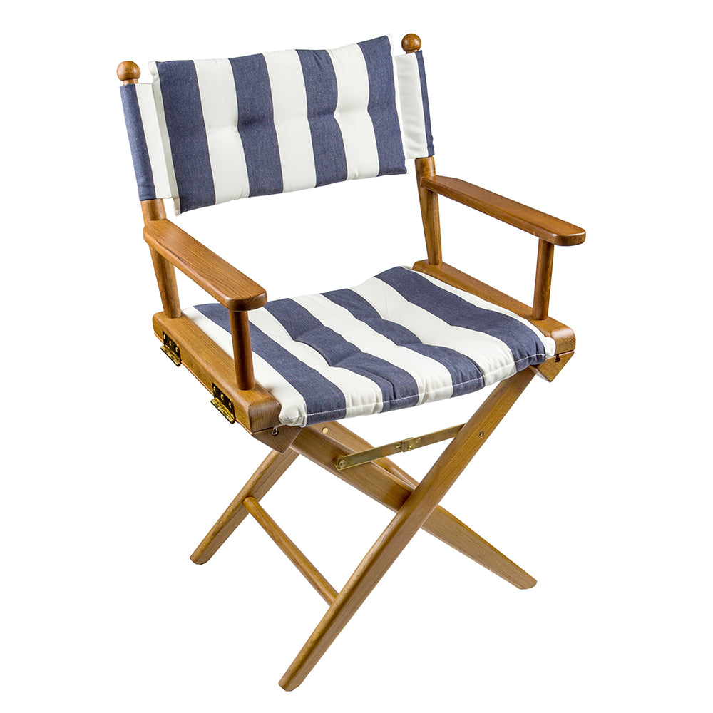 Whitecap Directors Chair w/Navy  White Cushion - Teak [61040] - Bulluna.com