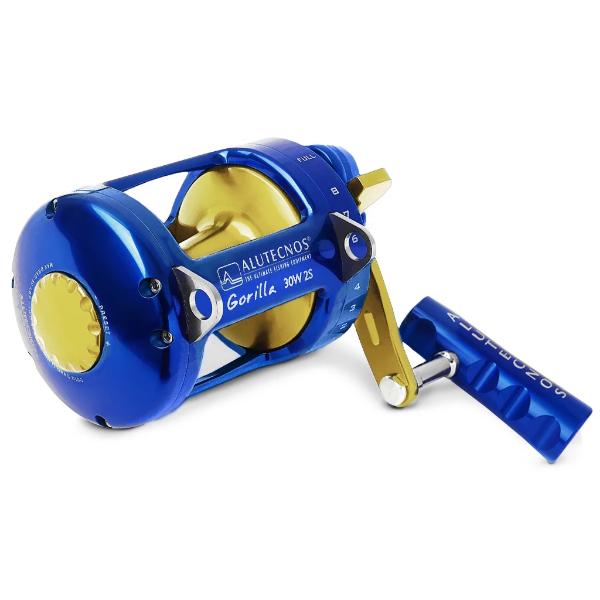 Alutecnos Albacore Gorilla 30 Wide Two Speed Reel - Blue/Gold - Bulluna.com