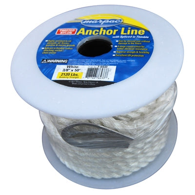 Marpac Twisted Nylon Anchor Line - 5/8 Inches x 300 Feet - 1,270 Pounds - White - Bulluna.com