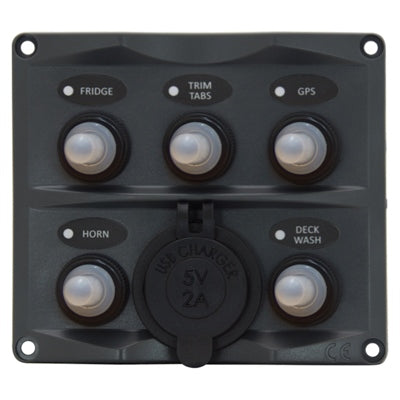 Marpac Toggle Switch Panel with Dual Port USB Charger - 5 Switches - Bulluna.com